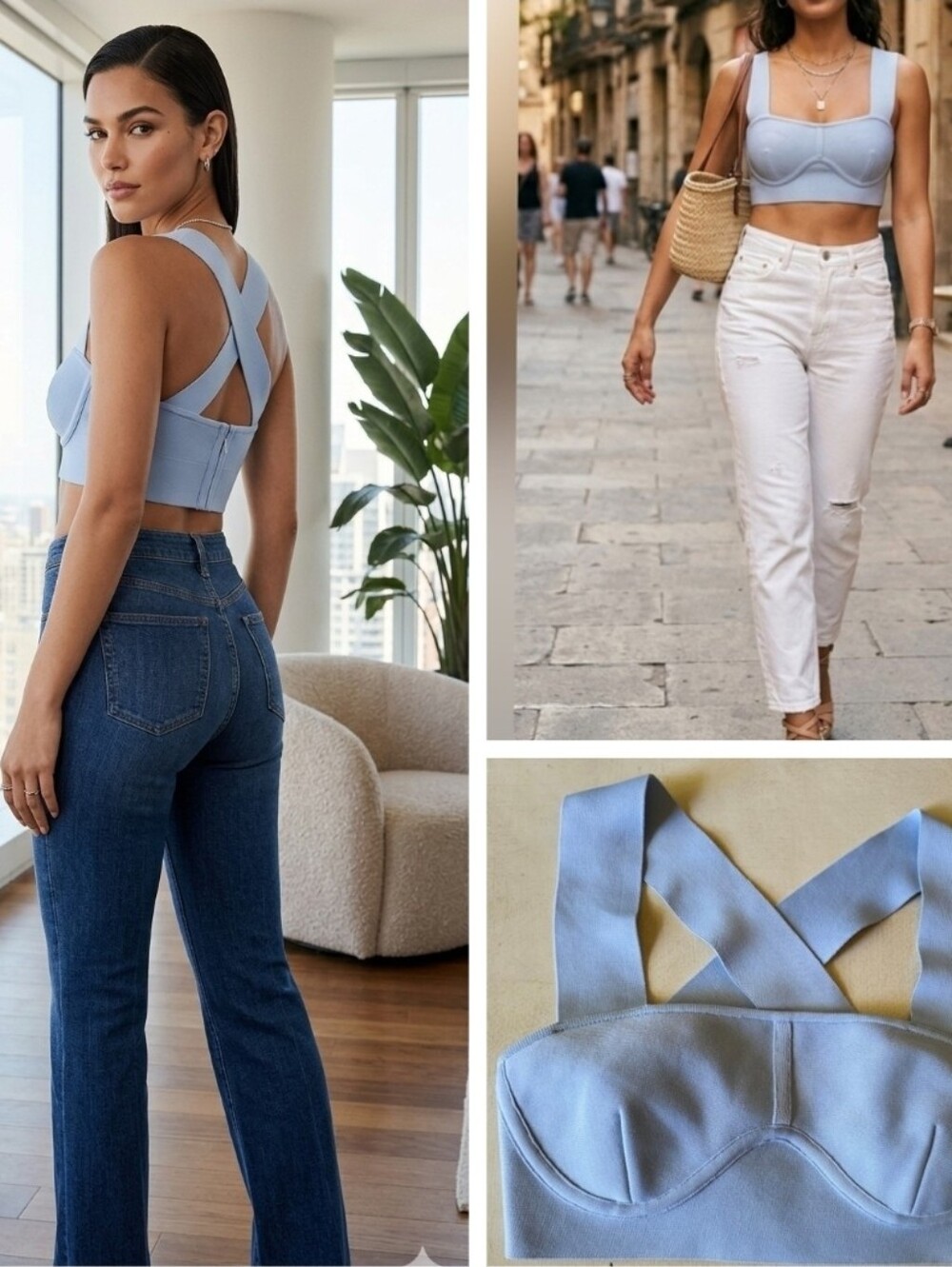 Hervé Léger Bandage Crop Top | Authentic & Iconic. XXS Luxury Resell. Light Blue